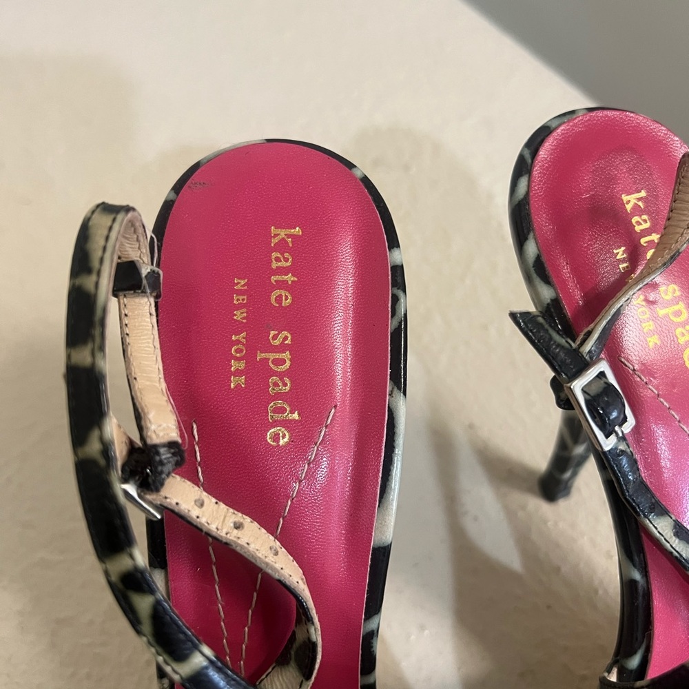 KATE SPADE Black/Sand Mini Giraffe Print‎ Sling Back Heels Size 8.5 - Picture 5 of 10